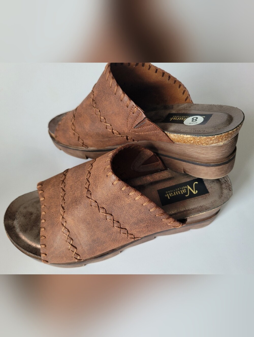 Natural Reflections Lisle Comfort Slip-On Wedge Sandals in Brown/Cognac US 8 - Picture 3 of 16